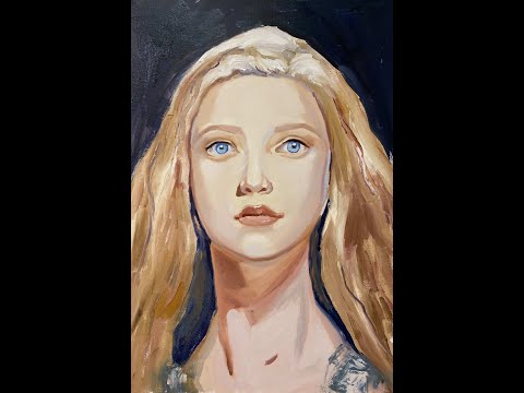 Видео: Портрет девушки с голубыми глазами. Художник Фания Сахарова, полные видеоуроки