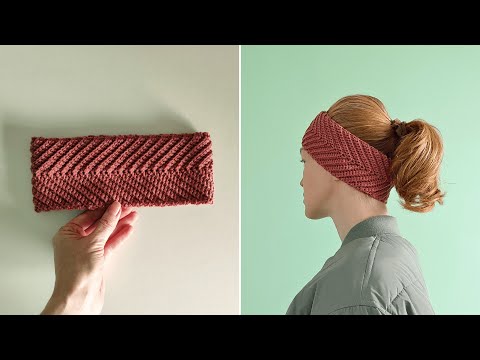 Видео: Всего 1 ряд! Простая стильная повязка на голову крючком фактурным узором Елочка. Мастер - класс