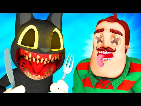 Видео: Картун Кэт vs Привет Сосед 3: В Ад и Назад (Ной Cartoon Cat Hello Neighbor 2 Крипипаста 3D Анимация)