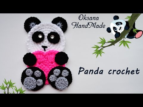 Видео: Аппликация крючком Панда с сердечком. Мастер класс и схема. Panda crochet with heart