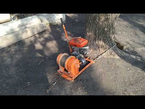 Видео: Мото лебедка, мотоплуг.