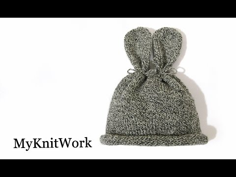 Видео: Шапочка Зайка для новорожденного. Bunny hat. Вязание спицами.