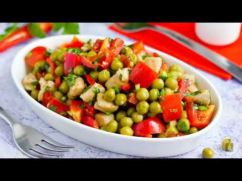 Видео: Ярка, ароматна, с пикантност! САЛАТА С ПИЛЕШКО МЕСО, ЧУШКИ, ЗЕЛЕН ГРАХ И ЛЮТИ ЧУШКИ