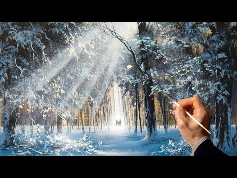 Видео: Acrylic Landscape Painting - Winter / Easy Art / Зимний пейзаж акрилом. Уроки рисования. Живопись