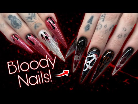 Видео: Посмотрите, как я работаю: акриловая заливка | Полное руководство по кровавому нейл-арту на Хэллоуин