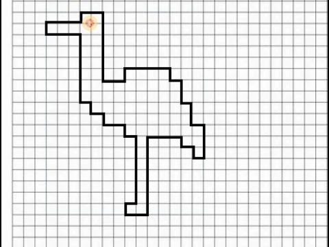 Видео: Цапля (графический диктант по клеточкам), рисуем по клеточкам цаплю, аиста или фламинго