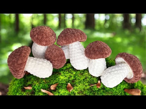 Видео: Вязаный грибок крючком // гриб из плюшевой пряжи // мастер-класс 