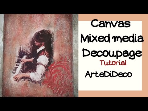 Видео: Декупаж и смешанная техника на холсте! Краски, акриловые краски и трафареты ... ArteDiDeco [CC]