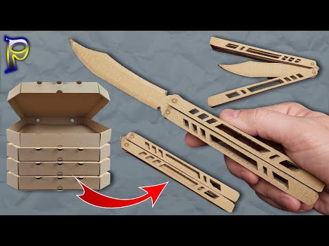 Видео: НЕ ВЫБРАСЫВАЙТЕ! Как сделать НОЖ БАБОЧКУ из картона из STANDOFF 2 Нож БАБОЧКА из коробки от пиццы