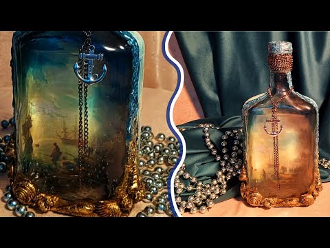 Видео: Урок декупажа прозрачной  бутылки "На берегу моря".DIY Reverse Decoupage Bottle "On the seashore"