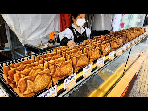 Видео: Удивительная корейская уличная еда! Круассан с рыбкой, Чар Сиу Бао, Сладкий медовый Хотток