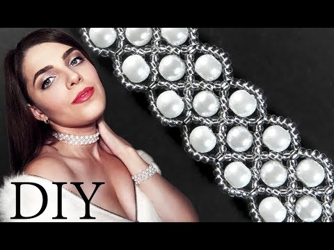 Видео: DIY: Wedding "Luxury" beaded choker (necklace) with pearls / Свадебный чокер "Роскошь" из бисера