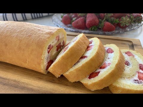 Видео: Идеальный бисквитный рулет без единой трещинки Рулет с клубникой