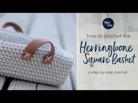 Видео: Как связать крючком квадратную корзину | Схема вязания крючком квадратной корзины «ёлочка» от Yar...