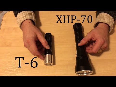 Видео: Обзор бюджетного фонаря для подводной охоты Светодиод XHP 70 & T 6