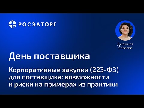 Видео: День поставщика Росэлторг. Корпоративные закупки по 223-ФЗ. Возможности и риски из практики