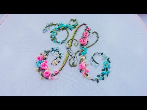 Видео: Twirled Ribbon Rose 🌹Monogram "A"| Вышивка 🌹Роза|bordado con cinta 🌹Letra A