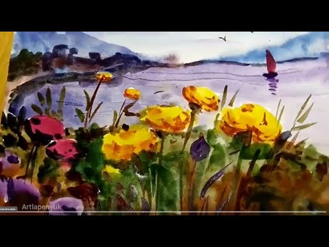 Видео: Желтые цветы / рисуем акварелью.Yellow flowers / draw with watercolor.