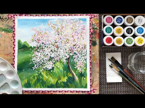 Видео: Рисуем цветущее дерево. Урок рисования гуашью