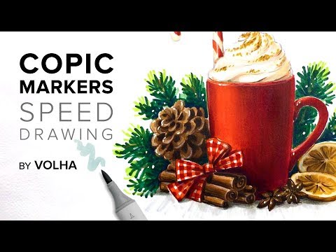 Видео: Copic markers speed drawing #30 / Рисую маркерами Copic новогоднюю композицию
