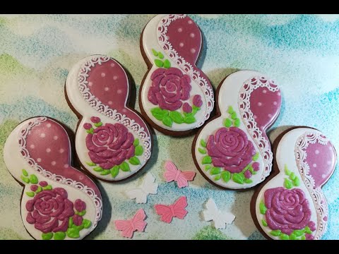 Видео: ПРЯНИК ВОСЬМЁРКА С КРУЖЕВОМ И РАЗНЫМИ ЦВЕТАМИ