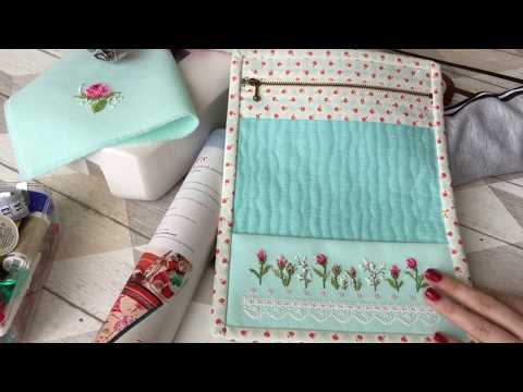 Видео: Конверт с прозрачным окном и вышивкой на молнии. cross stitch project bag