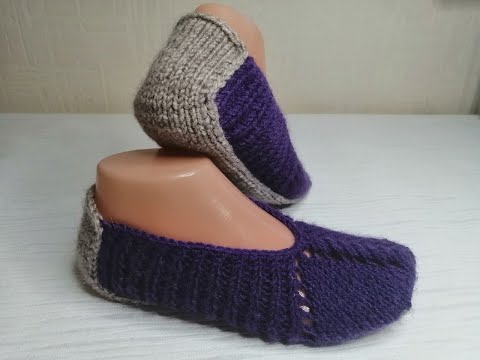 Видео: мк Быстрые следки/вязание спицами/домашние тапочки