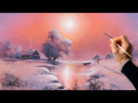 Видео: 👍 Зимний вечер - пейзаж. Живопись акрилом. Легкое рисование. Искусство. Красивая картина. Хобби.