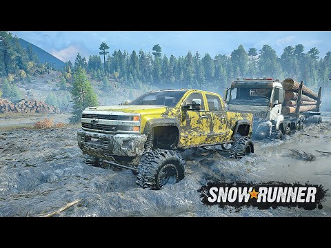 Видео: ПИКАП ТАЩИТ ЛЕСОВОЗ ЧЕРЕЗ БОЛОТА... SNOWRUNNER