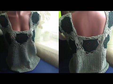 Видео: Кофточка с кокеткой из квадратов. 1 часть комплекта.