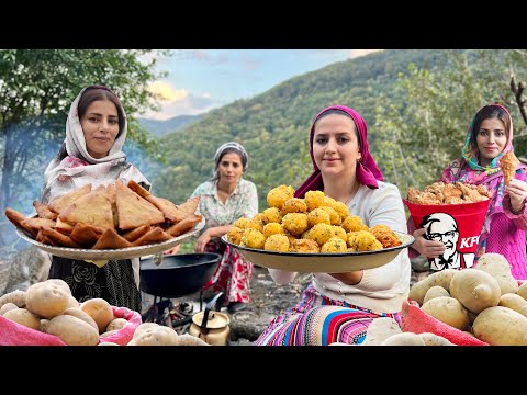 Видео: Микс кулинарных закусок! Курица KFC, самбуз и картофельные шарики в деревне