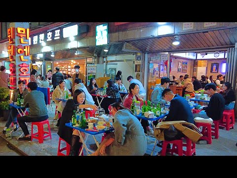 Видео: 🚶 Ночная пешеходная экскурсия по Сеулу, бар-ресторан Euljiro Golbaengi Nogari alley