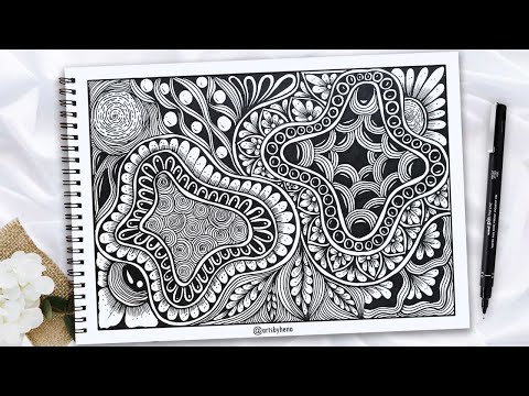 Видео: Творческий и вдохновляющий дизайн в технике зентангл 🌼 Веселый и расслабляющий дизайн в технике з...