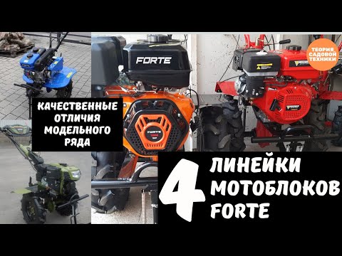 Видео: Мотоблоки FORTE. Обзор модельного ряда по цветовой гамме - красный, оранжевый, синий, зеленый.