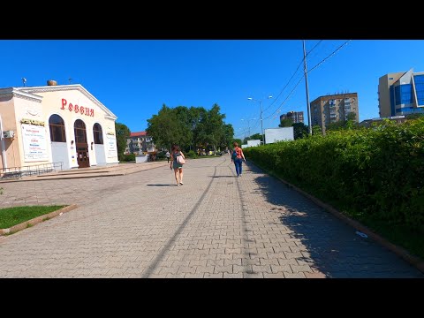 Видео: Уссурийск. Центр. Прогулка. Звуки города. 4K60