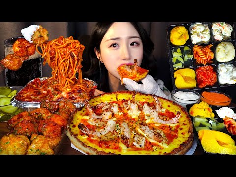 Видео: Креветочная пицца АSMR Мукбанг 🍕 Корейская приправленная курица & томатная пастаㅣPizza