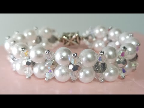 Видео: Kristal ve inci boncuklarla şık bileklik yapımı / Браслет из жемчуга и кристалла/Beaded bracelet/