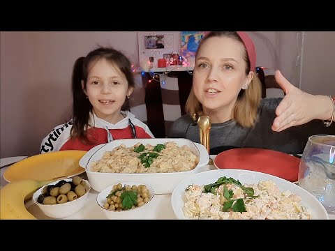 Видео: Мукбанг/ПАСТА с крабовыми палочками, Вкусный ОЛИВЬЕ😋/Разговор про ПАПУ...