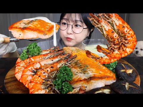 Видео: Стейк из лосося & Жареные креветки🧡Mukbang ASMR