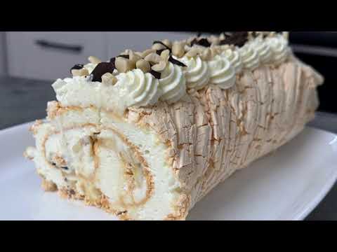 Видео: Меренговый рулет с кремом и бананом