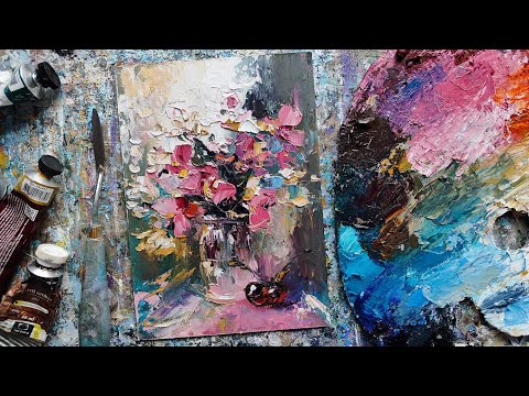 Видео: ЦВЕТЫ ИМПРЕССИЯ мастихином импасто