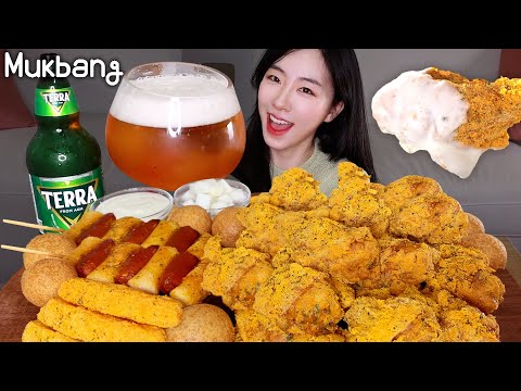 Видео: Я даже не могу пить стакан пива...🍺 жареное сырное куриное и пиво Mukbang ASMR MUKBANG EATING SOUND!