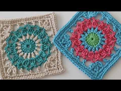 Видео: простой квадратный узор бабушки крючком для начинающих - мотив крючком - туба крючком