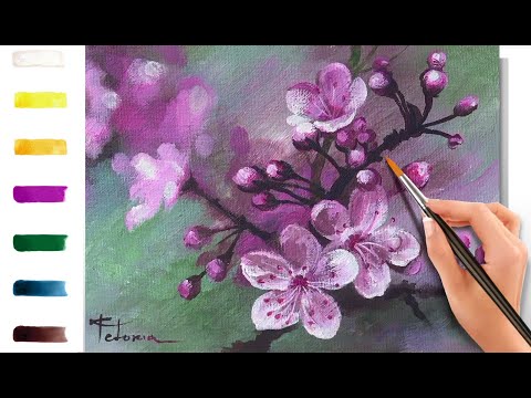 Видео: Цветущая сакура. Как нарисовать цветы 🎨АКРИЛ! Сезон 9-5 | Мастер-класс ДЕМО