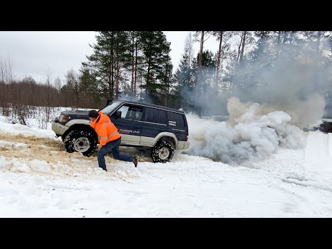 Видео: Pajero2 в разнос  Что с мотором? Катаем по тяжелому снегу, Нива, Pinin, iO