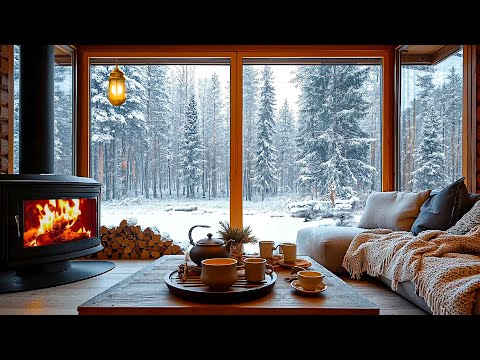 Видео: Снегопад в уютной зимней хижине Ambience❄️Медленная фортепианная музыка и звуки камина для релаксаци