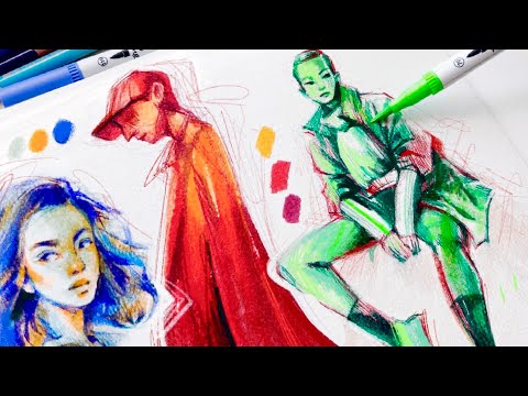 Видео: Рисование лиц и фигур + советы по цвету | Маркеры, карандаши и ручки Ohuhu