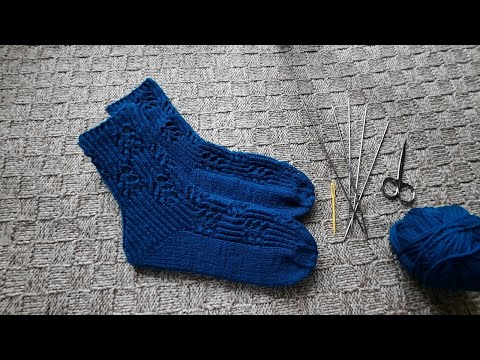 Видео: Носочки с ажурным узором и пяткой СТРОНГ. Подробный МК , схема узора.