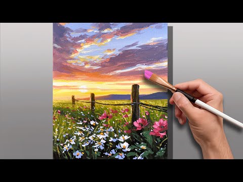 Видео: Как нарисовать пейзаж с золотым цветением | Акриловая живопись