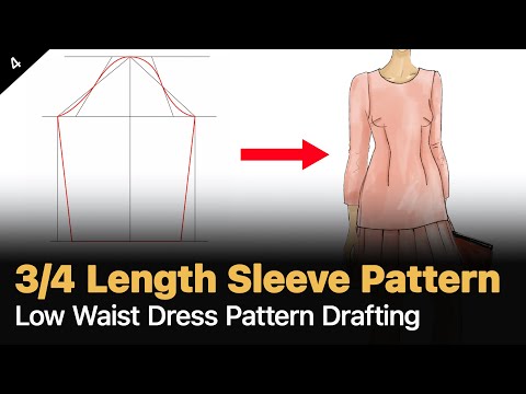 Видео: Изготовление выкройки рукава с нуля для этого платья с заниженной талией _ 3/4 длины и без вытачек